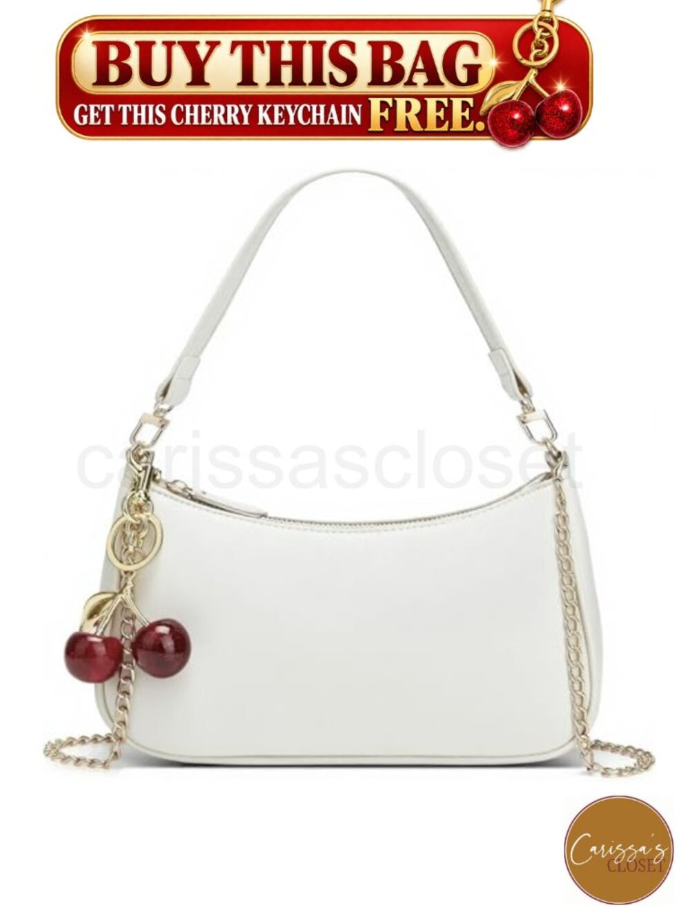✨ Womens Hobo Shoulder Bag PU Leather with Cherry Charm & Gold Chain